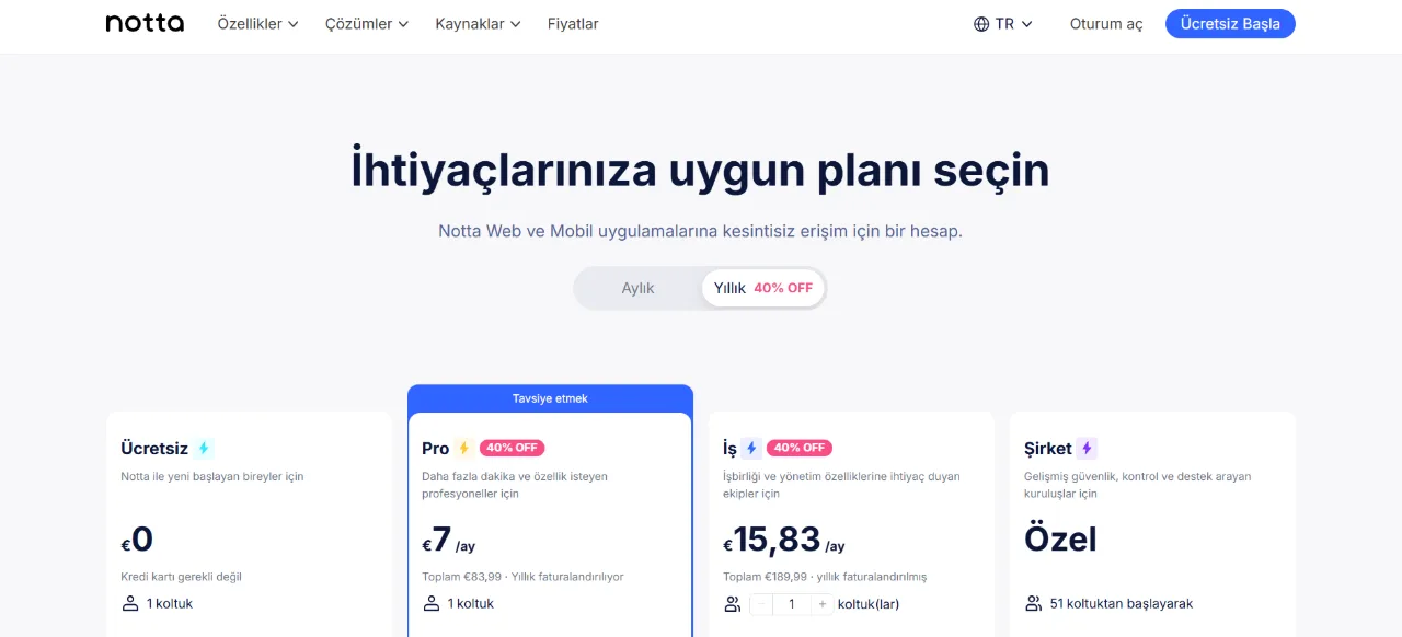 Notta ekran görüntüsü