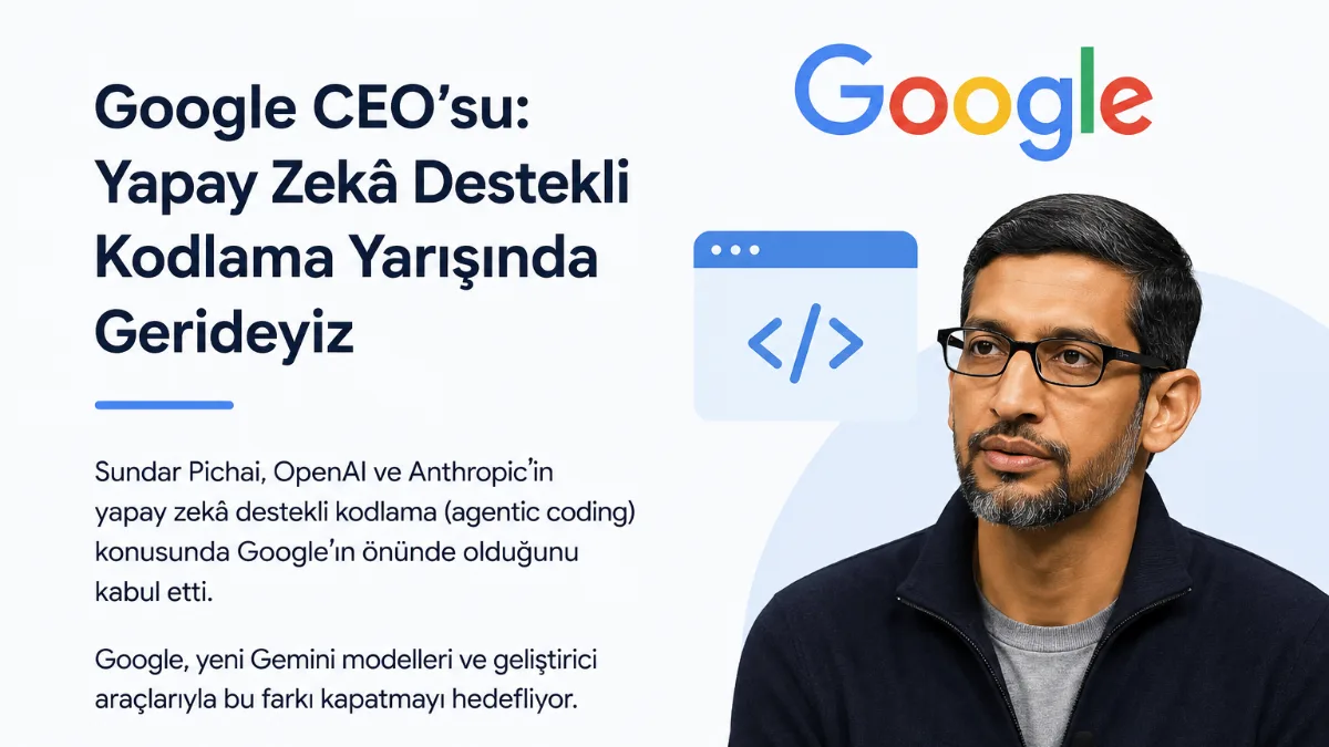 Google CEO'su: Yapay Zekâ Destekli Kodlama Yarışında OpenAI ve Anthropic'in Gerisindeyiz